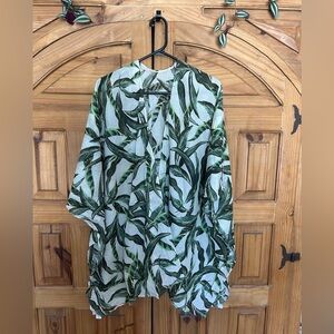 Leaf Print Kimono Cover-Up